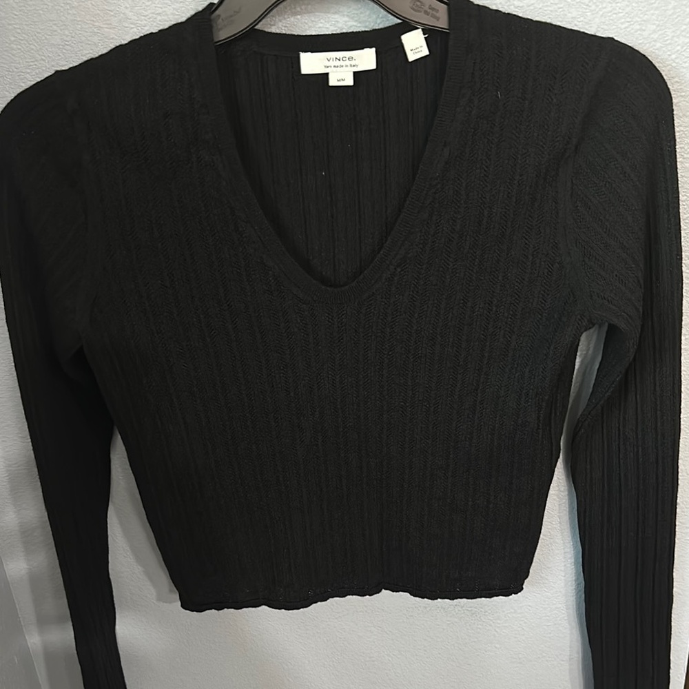 Vince Pointelle Wool-Blend V-Neck Top